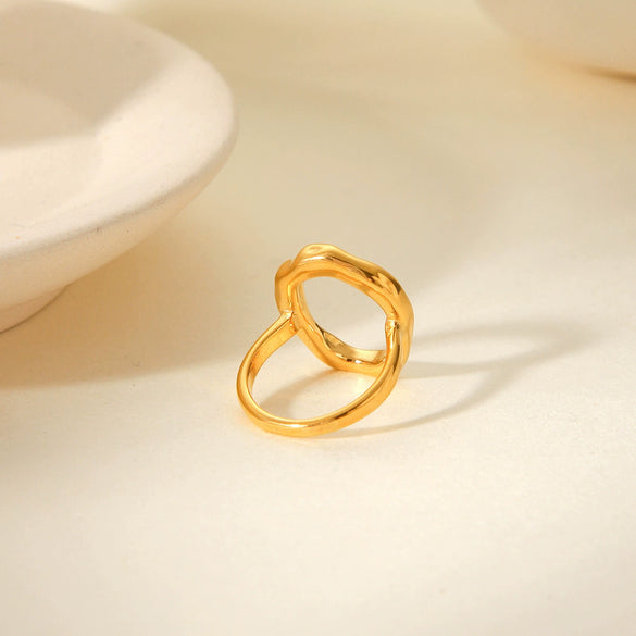 Stainless Steel Goldplated Geometric Ring With Opening Ring Design And Electroplating Process