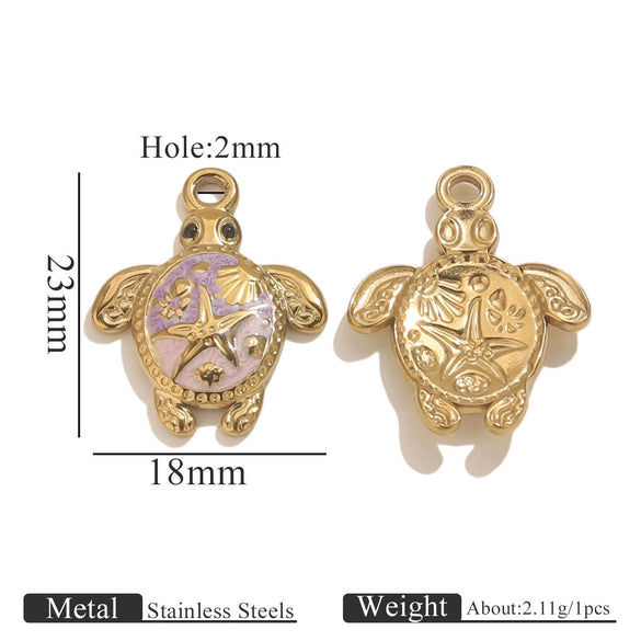 Stainless Steel Goldplated Handmade Turtle And Squareoval Pendant Jewelry Making Materials With Oil Dripping And Ocean Element Design