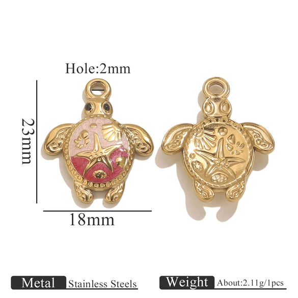 Stainless Steel Goldplated Handmade Turtle And Squareoval Pendant Jewelry Making Materials With Oil Dripping And Ocean Element Design