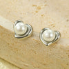 Stainless Steel Goldplated Heart Inlaid Pearl Earrings Retro Light Luxury Style
