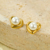 Stainless Steel Goldplated Heart Inlaid Pearl Earrings Retro Light Luxury Style
