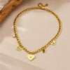 Stainless Steel Goldplated Heart Shape Pendant Side Chain Necklace With Drop Oil Design