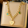 Stainless Steel Goldplated Heart Shape Pendant Side Chain Necklace With Drop Oil Design