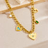 Stainless Steel Goldplated Heart Shape Pendant Side Chain Necklace With Drop Oil Design