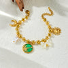 Stainless Steel Goldplated Oil Dripping Round Bow Pendant Bracelet