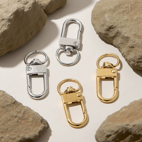 Stainless Steel Goldplated Simple Universal Keychain Rotating Buckle Spring Buckle Bag Key Connection Diy Accessory Buckle