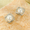 Stainless Steel Goldplated Square Geometric Minimalist Women's Earrings Inlaid With Pearls