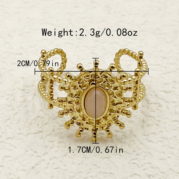 Stainless Steel Goldplated Sunflower Gem Inlay Geometric Design Women's Sweet Natural Fine Jewelry Ring