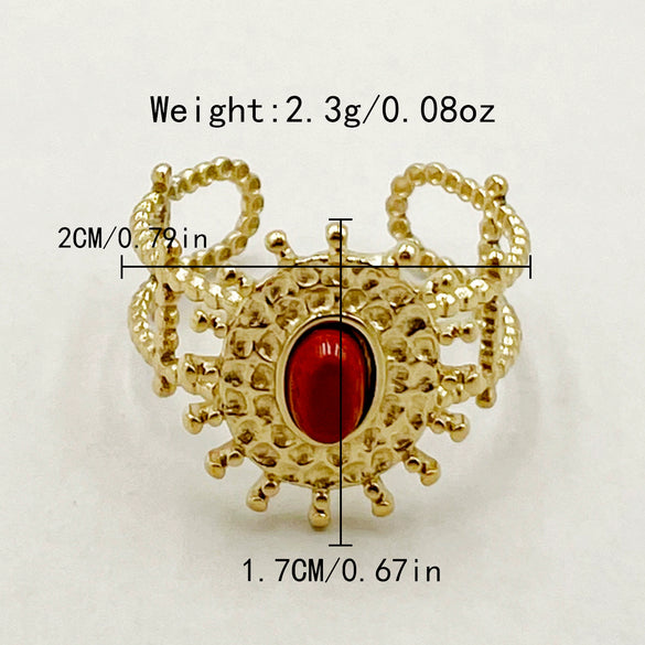 Stainless Steel Goldplated Sunflower Gem Inlay Geometric Design Women's Sweet Natural Fine Jewelry Ring