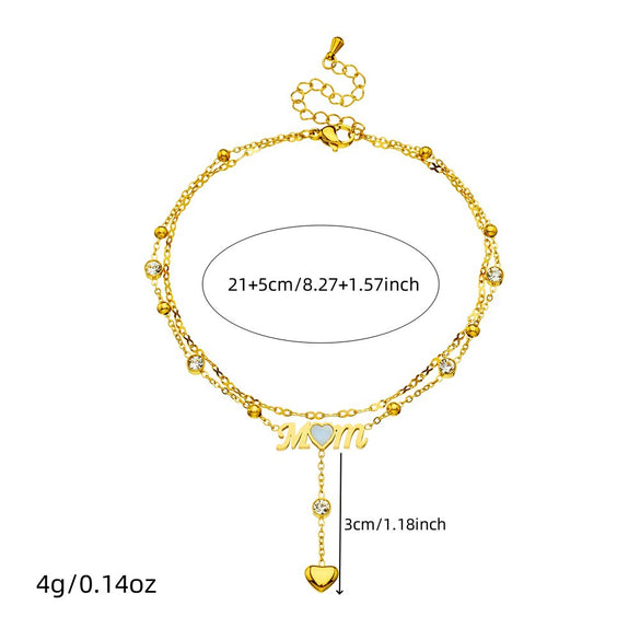 Stainless Steel Goldplated Women's Anklet With Heart Shape And Diamondencrusted Tassel Chain