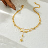 Stainless Steel Goldplated Women's Anklet With Heart Shape And Diamondencrusted Tassel Chain
