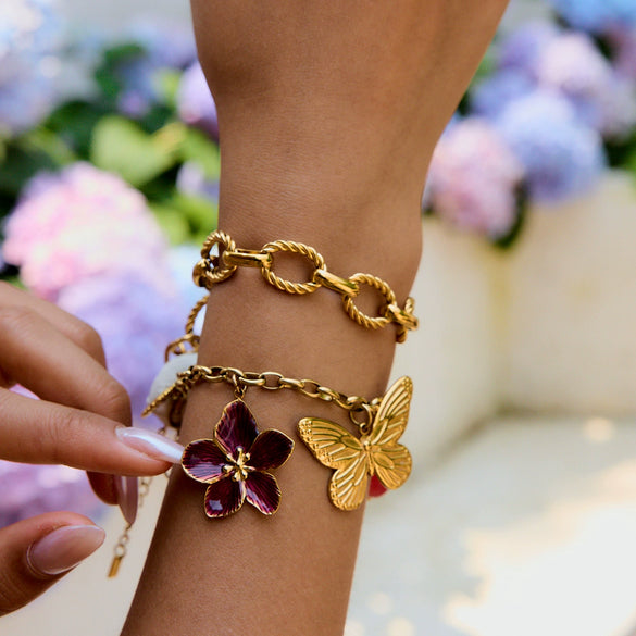 Stainless Steel Goldplated Women's Bracelet With Flower Animal Zodiac Pattern