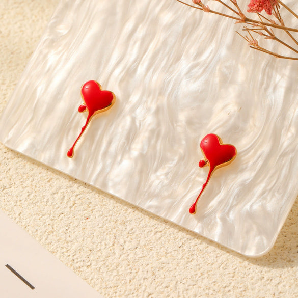 Stainless Steel Gothic Style Heartshaped Blood Dropping Oil Dropping Electroplated Earrings For Women