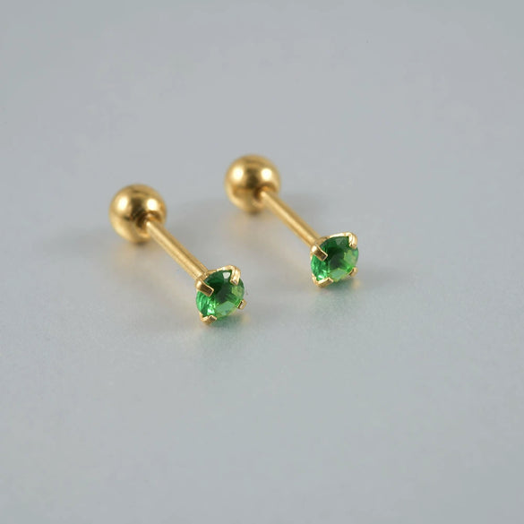 Stainless Steel Green Zircon Ear Studs And Ear Bone Nails With Gold Plating Geometric Style For Women