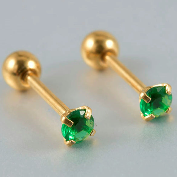 Stainless Steel Green Zircon Ear Studs And Ear Bone Nails With Gold Plating Geometric Style For Women