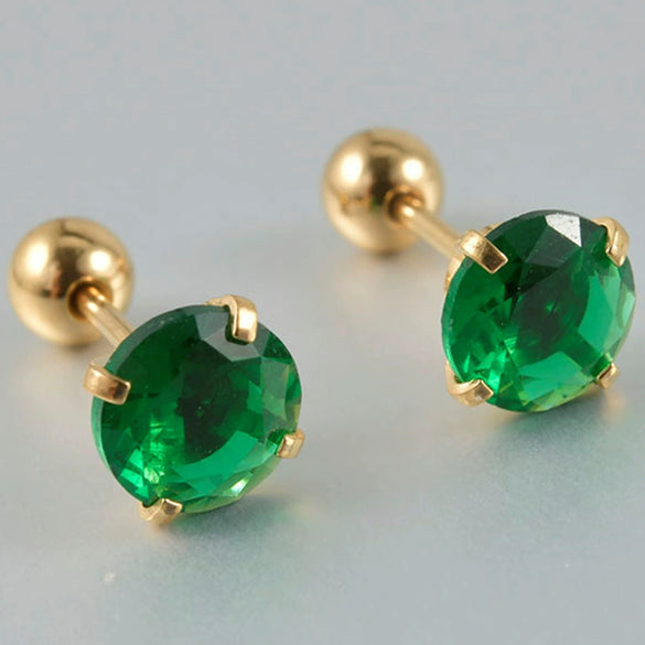 Stainless Steel Green Zircon Ear Studs And Ear Bone Nails With Gold Plating Geometric Style For Women