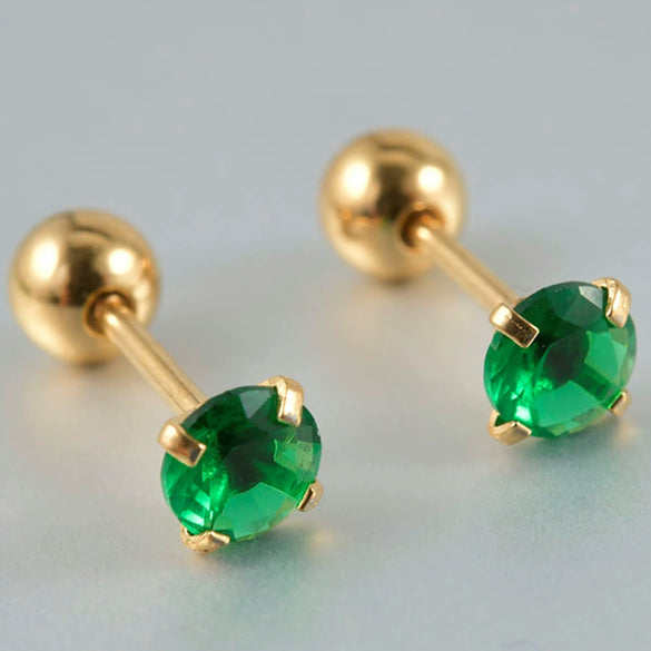 Stainless Steel Green Zircon Ear Studs And Ear Bone Nails With Gold Plating Geometric Style For Women