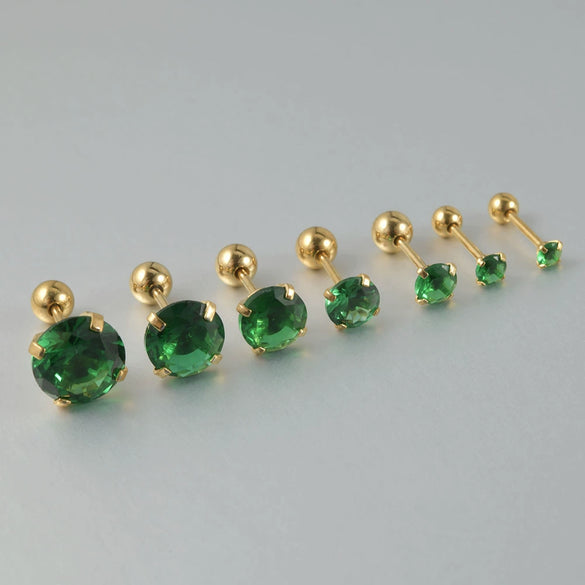 Stainless Steel Green Zircon Ear Studs And Ear Bone Nails With Gold Plating Geometric Style For Women