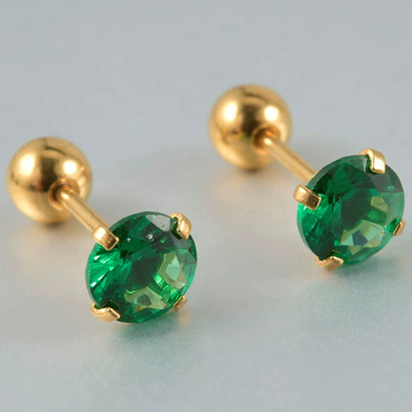 Stainless Steel Green Zircon Ear Studs And Ear Bone Nails With Gold Plating Geometric Style For Women