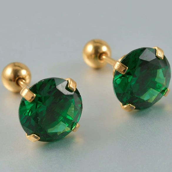 Stainless Steel Green Zircon Ear Studs And Ear Bone Nails With Gold Plating Geometric Style For Women