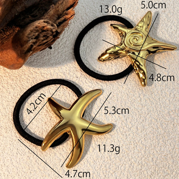 Stainless Steel Hair Ring Animal Starfish Ocean Style Electroplated Light Luxury Simple Highgrade Niche Metal Black Hair Accessories