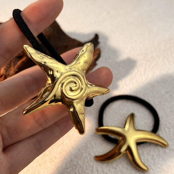 Stainless Steel Hair Ring Animal Starfish Ocean Style Electroplated Light Luxury Simple Highgrade Niche Metal Black Hair Accessories