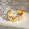 Stainless Steel Hammer Bead Open Bracelet Geometric Style Electroplated Jewelry