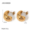 Stainless Steel Hammer Pattern Drop Earrings With 18K Gold Electroplating For Women