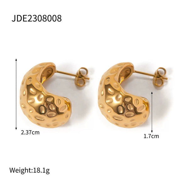 Stainless Steel Hammer Pattern Drop Earrings With 18K Gold Electroplating For Women
