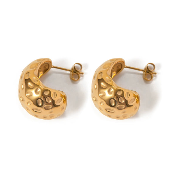 Stainless Steel Hammer Pattern Drop Earrings With 18K Gold Electroplating For Women
