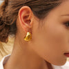Stainless Steel Hammer Pattern Drop Earrings With 18K Gold Electroplating For Women