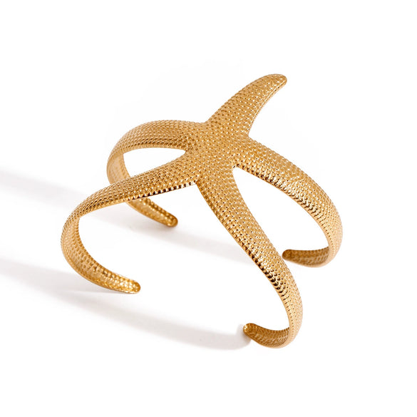 Stainless Steel Hammer Pattern Starfish Open Bracelet Electroplating Jewelry