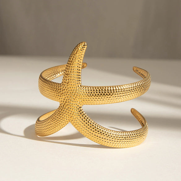 Stainless Steel Hammer Pattern Starfish Open Bracelet Electroplating Jewelry