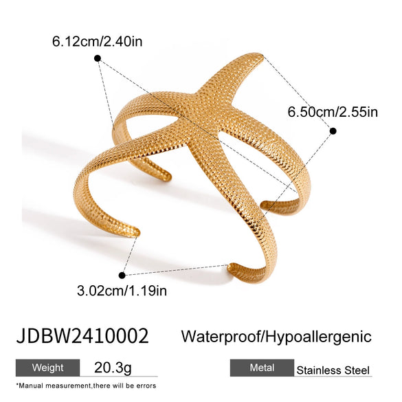 Stainless Steel Hammer Pattern Starfish Open Bracelet Electroplating Jewelry