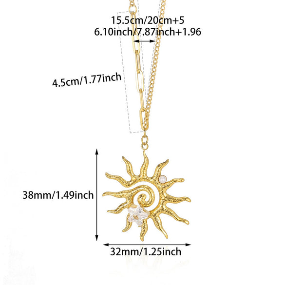 Stainless Steel Hammer Spiral Sun Pendant Necklace Electroplated Cross Chain Unisex