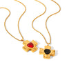 Stainless Steel Hammered Cross Pendant Necklace With Natural Stone Inlay Geometric Pattern Electroplated For Women