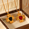 Stainless Steel Hammered Cross Pendant Necklace With Natural Stone Inlay Geometric Pattern Electroplated For Women