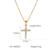 Stainless Steel Hammered Cross Pendant Necklace With Natural Stone Inlay Geometric Pattern Electroplated For Women