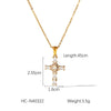 Stainless Steel Hammered Cross Pendant Necklace With Natural Stone Inlay Geometric Pattern Electroplated For Women