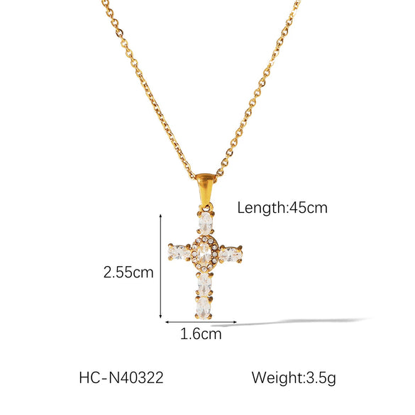 Stainless Steel Hammered Cross Pendant Necklace With Natural Stone Inlay Geometric Pattern Electroplated For Women
