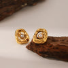 Stainless Steel Hammered Geometric Earrings With Pearls Volcanic Lava Pattern Vacuum Plated For Women