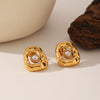 Stainless Steel Hammered Geometric Earrings With Pearls Volcanic Lava Pattern Vacuum Plated For Women