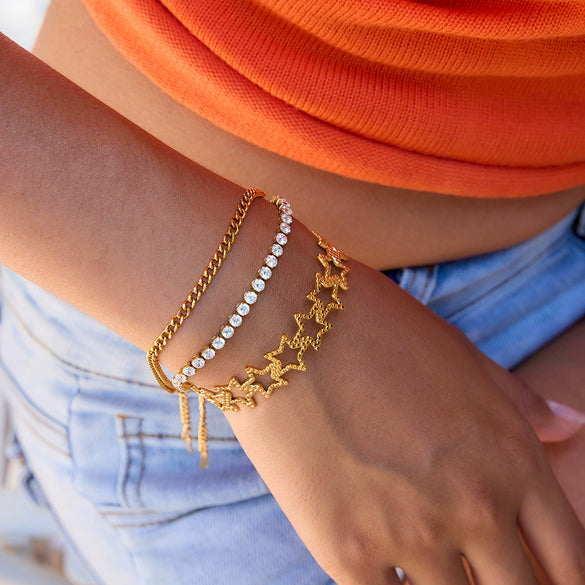 Stainless Steel Hammered Geometric Pattern Hollow Fivepointed Star Open Bracelet Jewelry For Women Electroplated