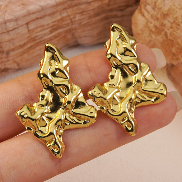 Stainless Steel Hammered Irregular Exaggerated Geometric Electroplated Women's Earrings