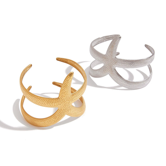 Stainless Steel Hammered Starfish Open Bracelet Electroplated Highend Jewelry