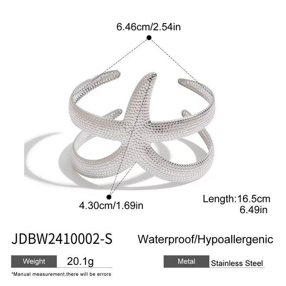 Stainless Steel Hammered Starfish Open Bracelet Electroplated Highend Jewelry