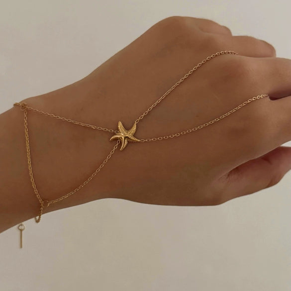 Stainless Steel Hand Chain With Starfish Design For Women Simple Ins Style Electroplated
