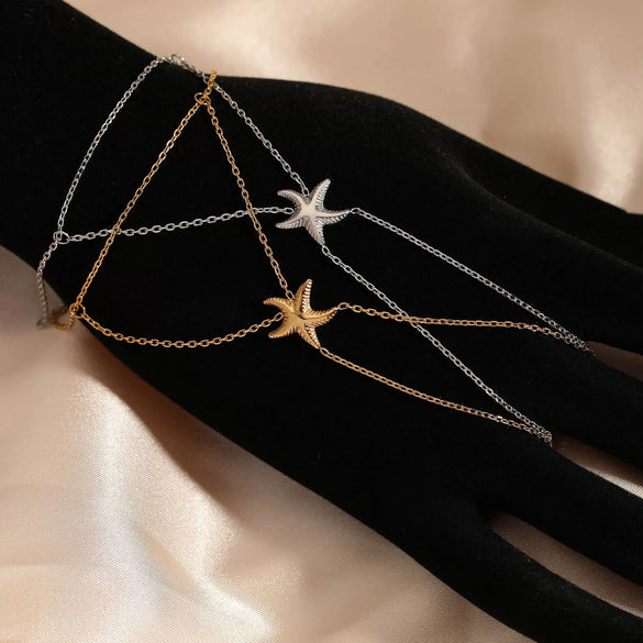 Stainless Steel Hand Chain With Starfish Design For Women Simple Ins Style Electroplated