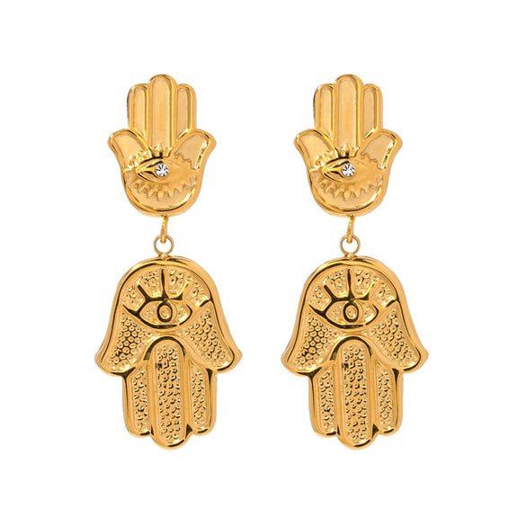 Stainless Steel Hand Shaped Devil Eye Geometric Design Electroplated Pendant Earrings Jewelry