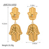 Stainless Steel Hand Shaped Devil Eye Geometric Design Electroplated Pendant Earrings Jewelry